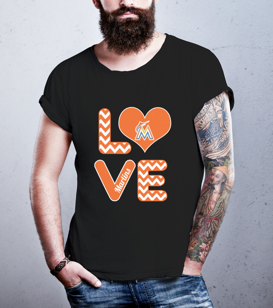Love Marlins Heart Pattern Miami Baseball Fans T-Shirt
