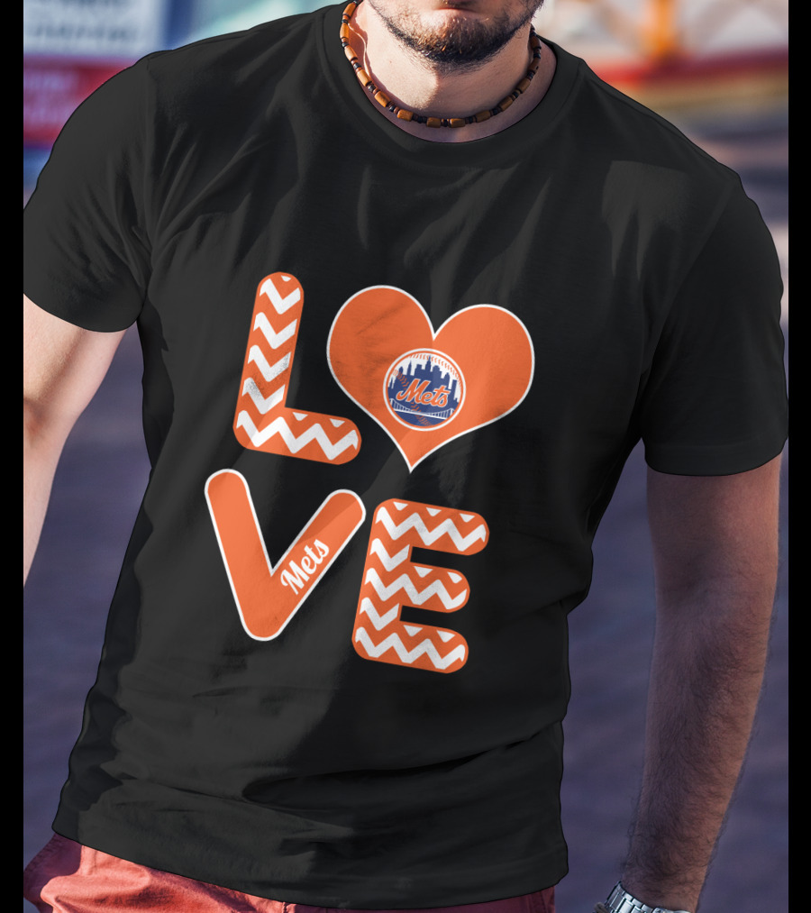 Love New York Mets Chevron Heart Logo Fans Baseball T-Shirt