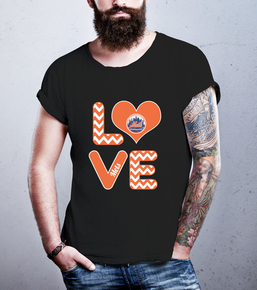 Love New York Mets Chevron Heart Logo Fans Baseball T-Shirt