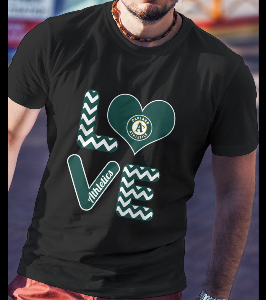 Oakland Athletics Baseball Fan Love With Heart And Chevron T-Shirt