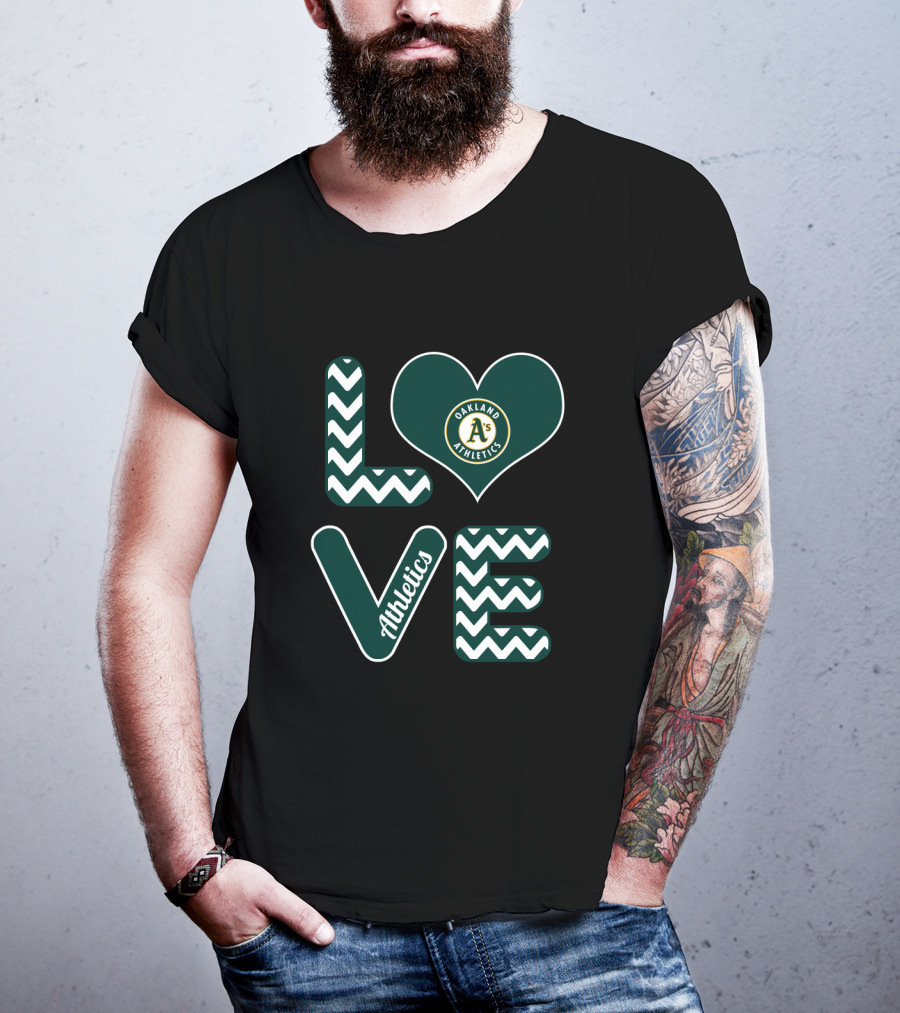 Oakland Athletics Baseball Fan Love With Heart And Chevron T-Shirt