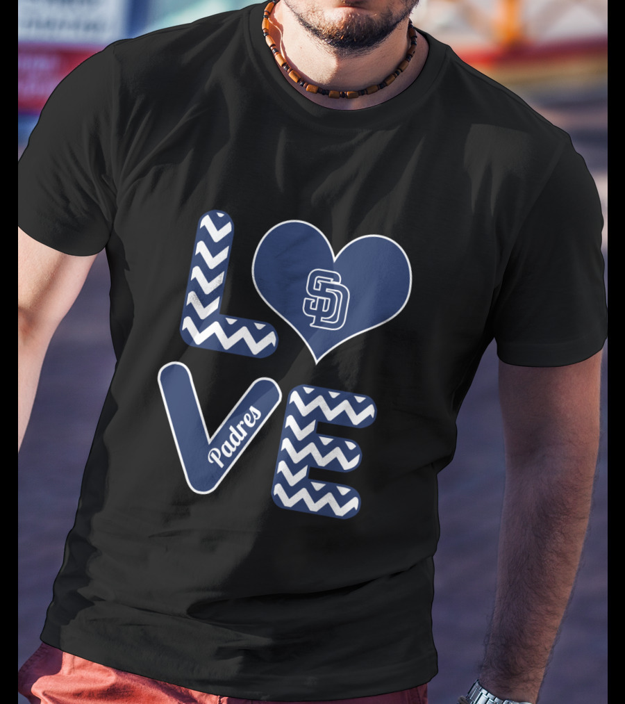Love San Diego Padres Fans Baseball Chevron Heart T-Shirt