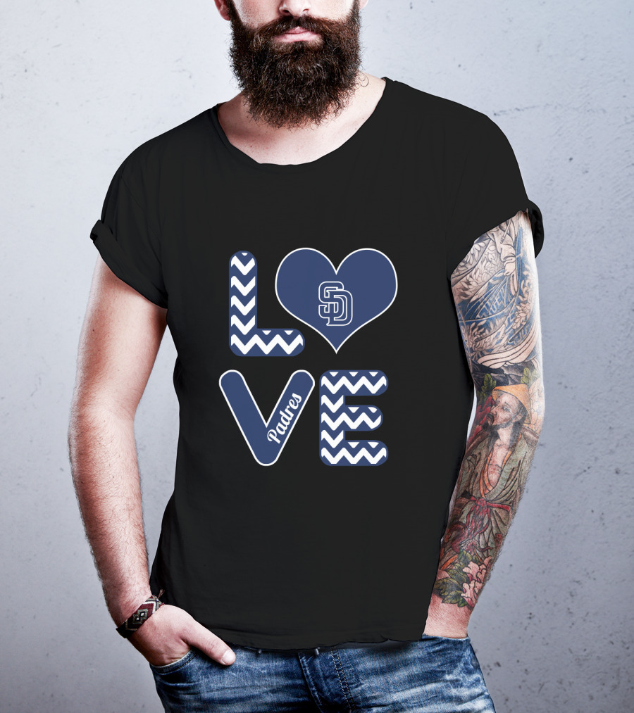 Love San Diego Padres Fans Baseball Chevron Heart T-Shirt