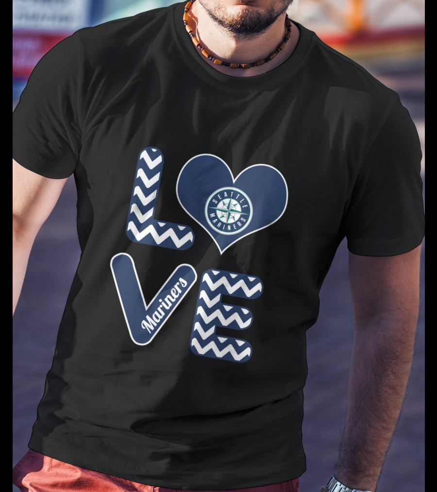 Love Seattle Mariners Fans Baseball Chevron Heart Mariners T-Shirt