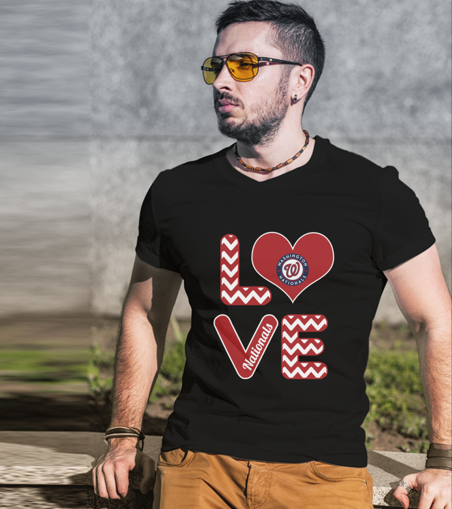 Love Washington Nationals Heart Pattern Logo Fans Baseball T-Shirt