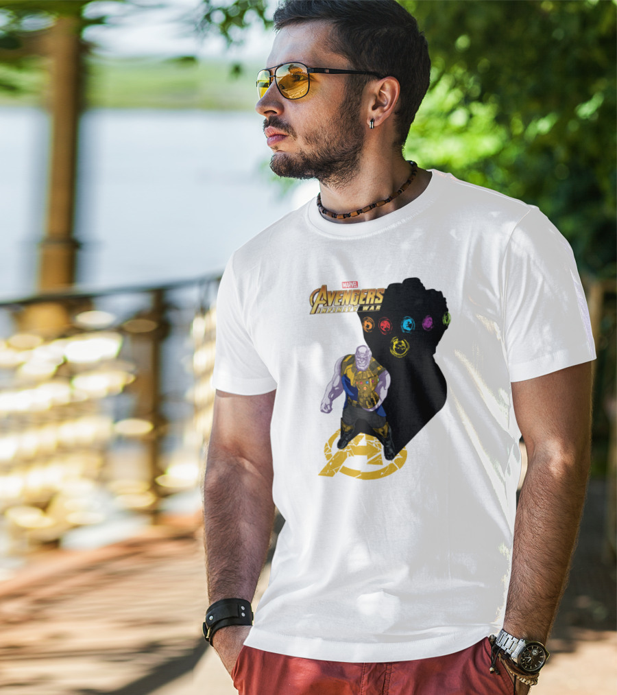 Avengers Infinity War Thanos With Gauntlet And Infinity Stones Shadow Marvel T-Shirt