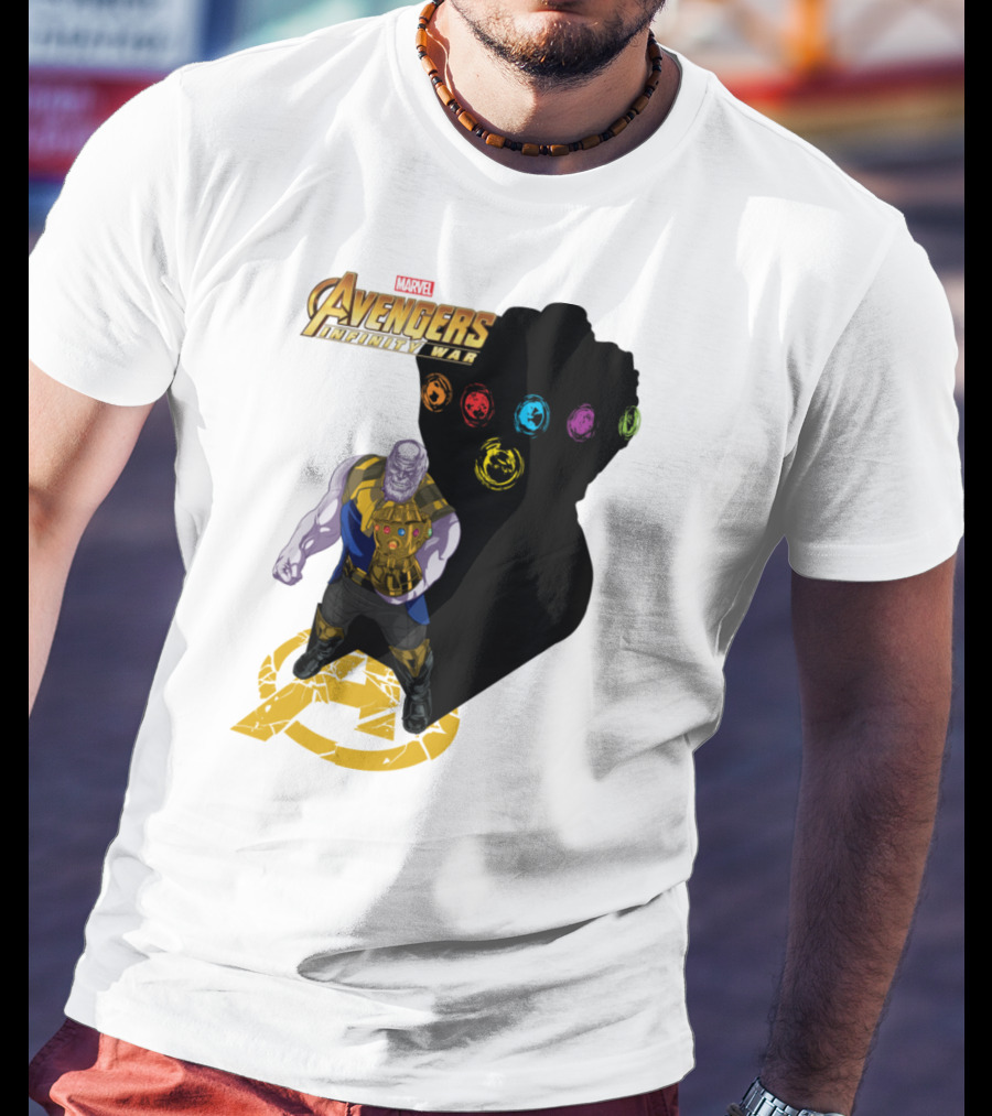 Avengers Infinity War Thanos With Gauntlet And Infinity Stones Shadow Marvel T-Shirt