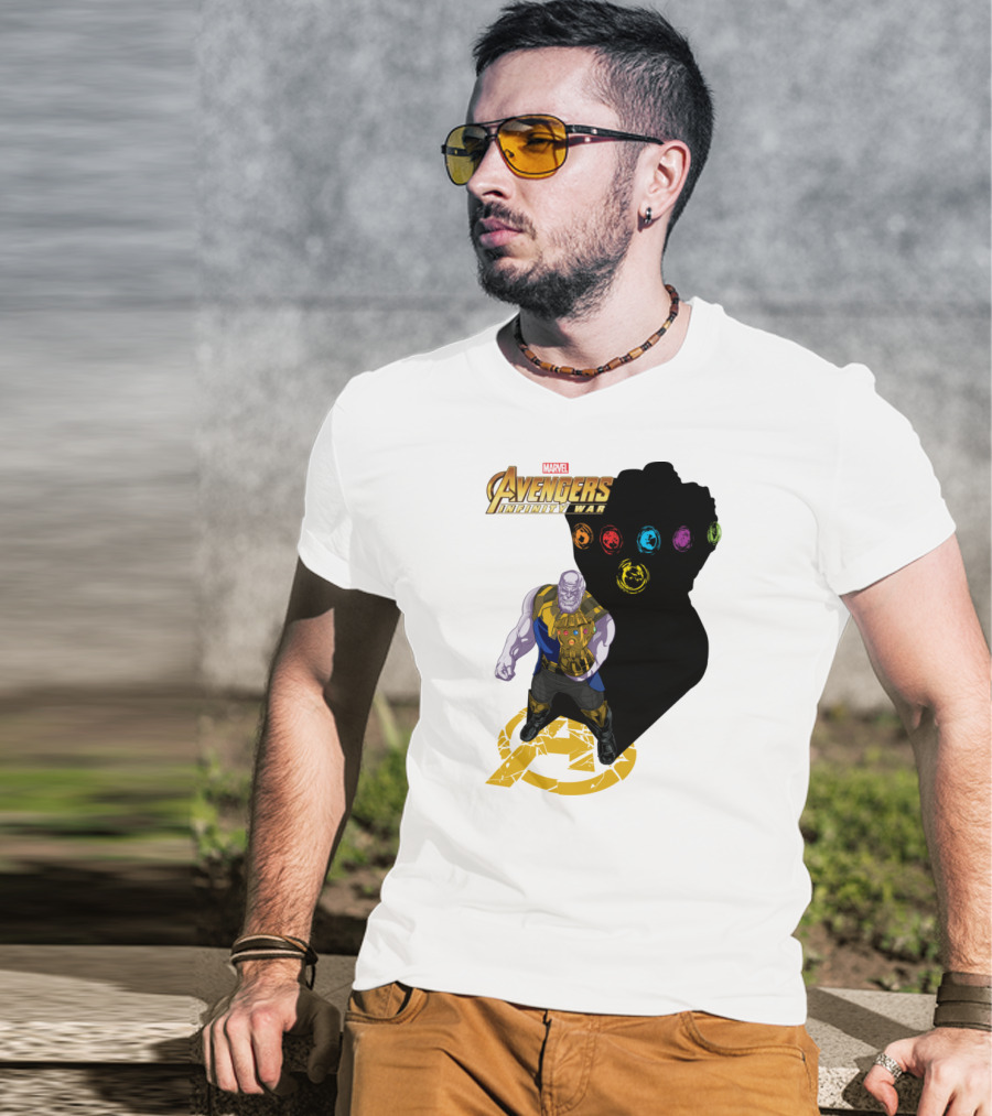Avengers Infinity War Thanos With Gauntlet And Infinity Stones Shadow Marvel T-Shirt