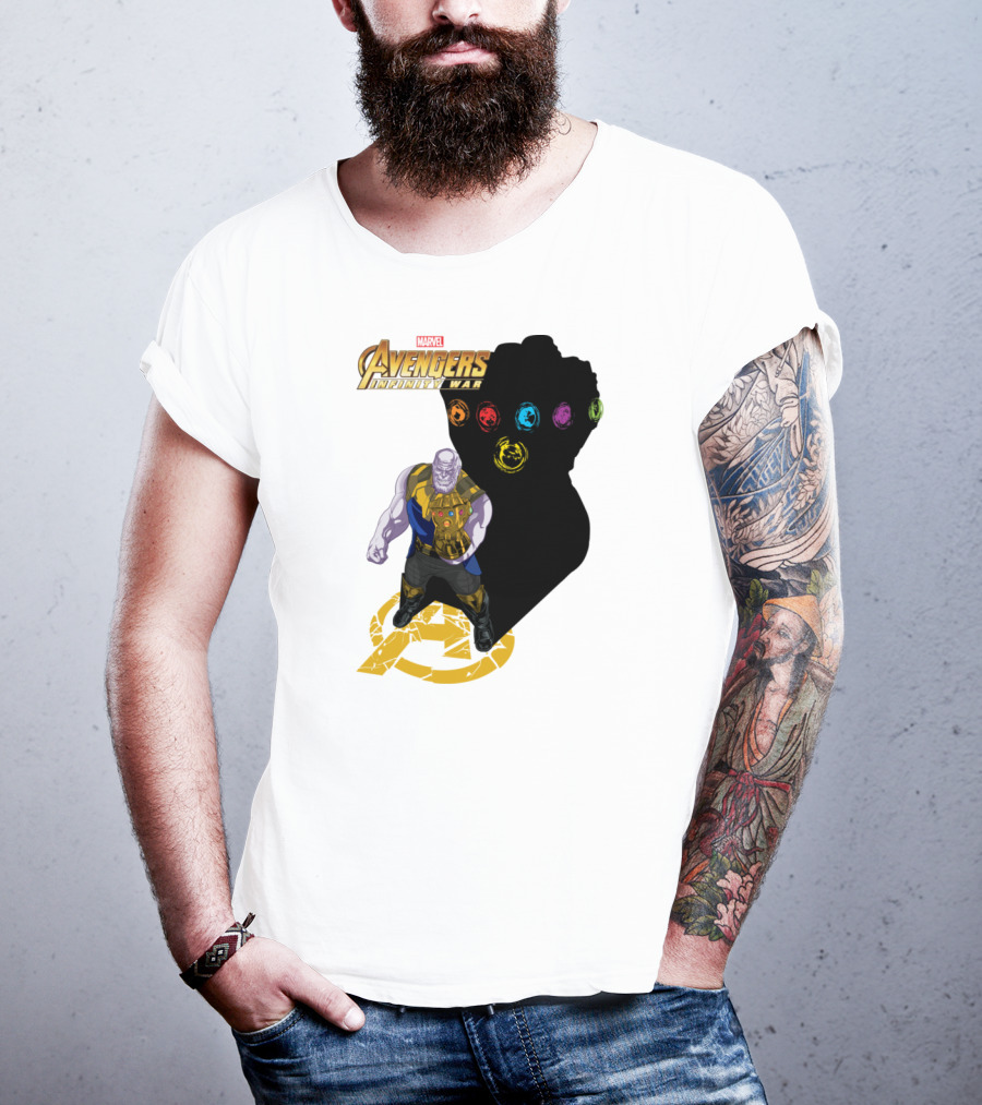 Avengers Infinity War Thanos With Gauntlet And Infinity Stones Shadow Marvel T-Shirt