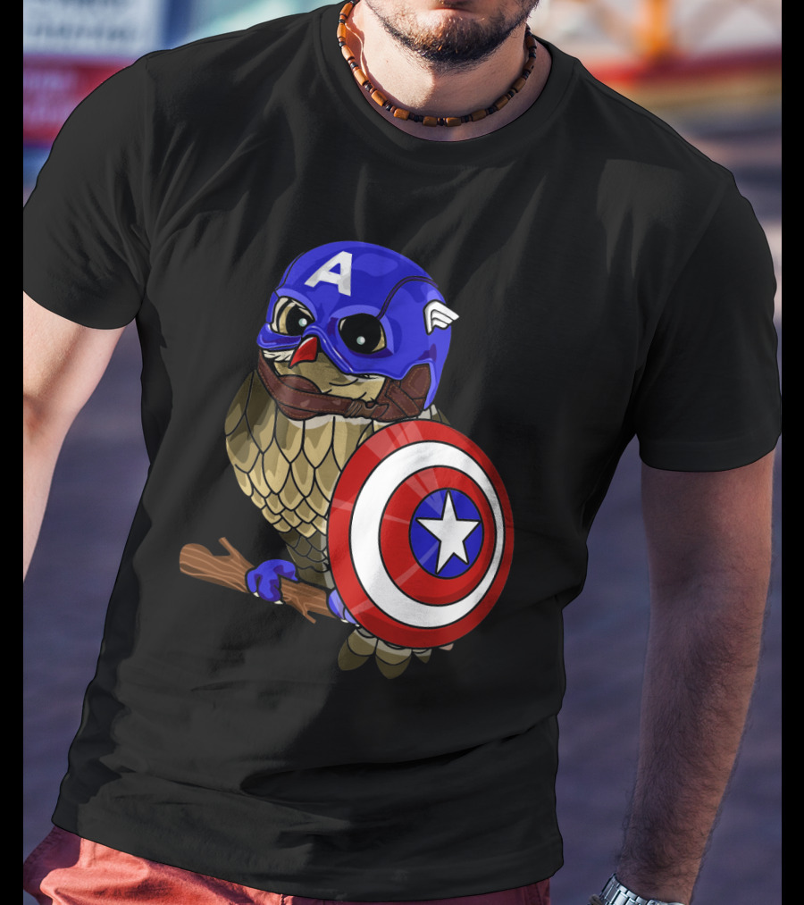 Captain America Owl Holding Shield Owlvengers Crossover T-Shirt