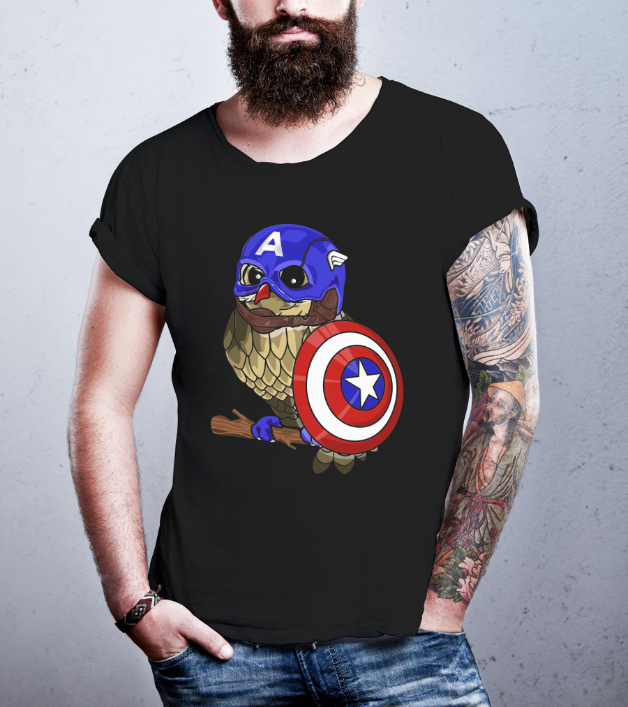 Captain America Owl Holding Shield Owlvengers Crossover T-Shirt