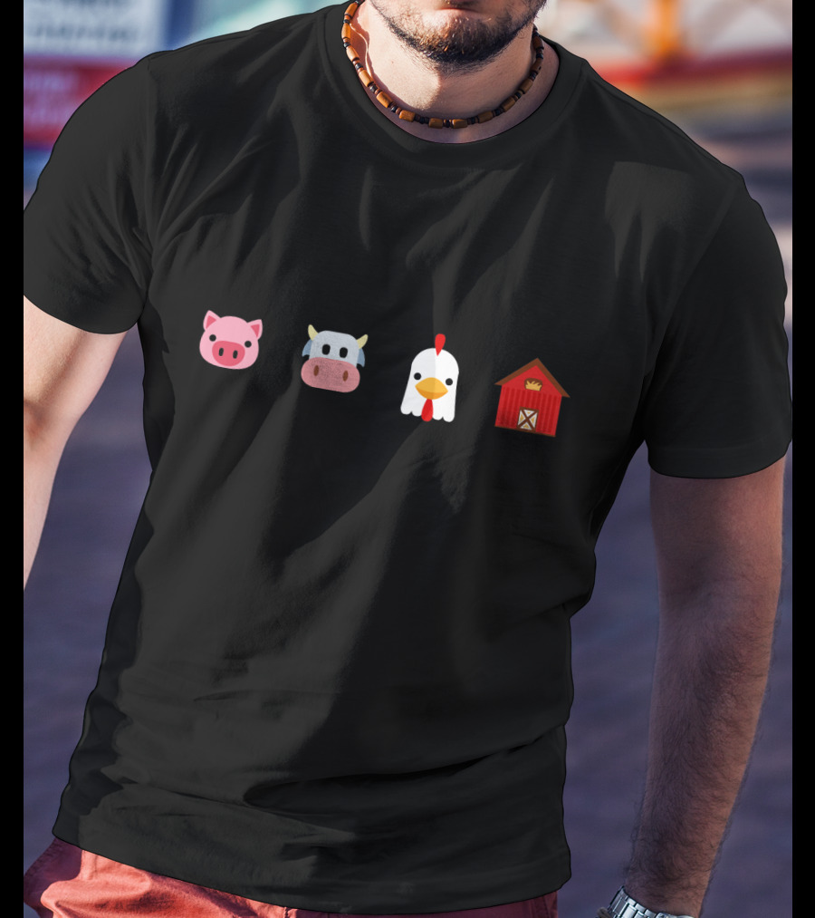 Cute Farm Animal Emoji Pig Cow Chicken Barn Icons T-Shirt