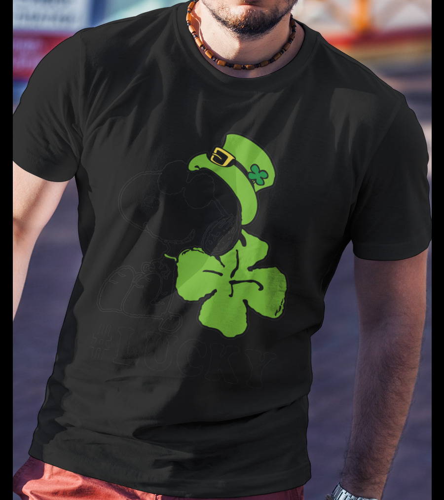 #Lucky Snoopy St. Patrick's Day Clover Hat Peanuts T-Shirt