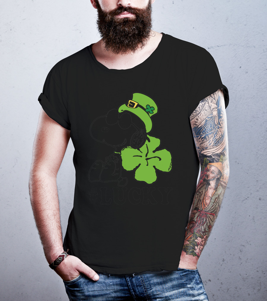 #Lucky Snoopy St. Patrick's Day Clover Hat Peanuts T-Shirt
