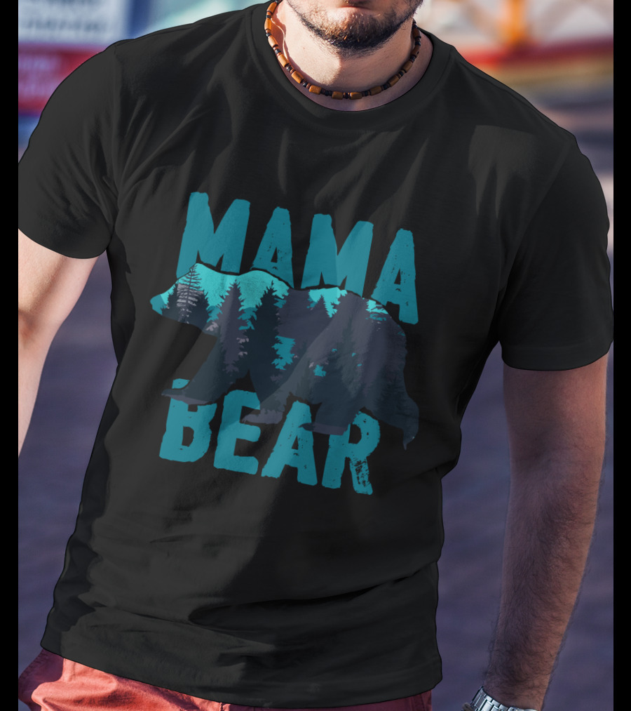 Mama Bear Silhouette With Mountain And Forest Scene T-Shirt