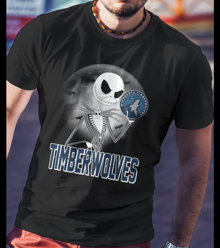 Timberwolves Halloween Jack Skellington Moon Minnesota Timberwolves Fans T-Shirt