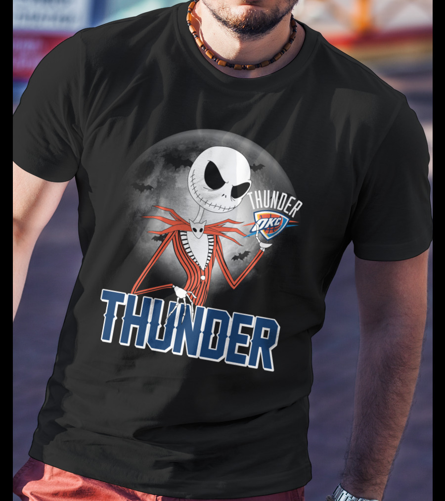 Jack Thunder Halloween Oklahoma City Okc Fan Moon Bats T-Shirt