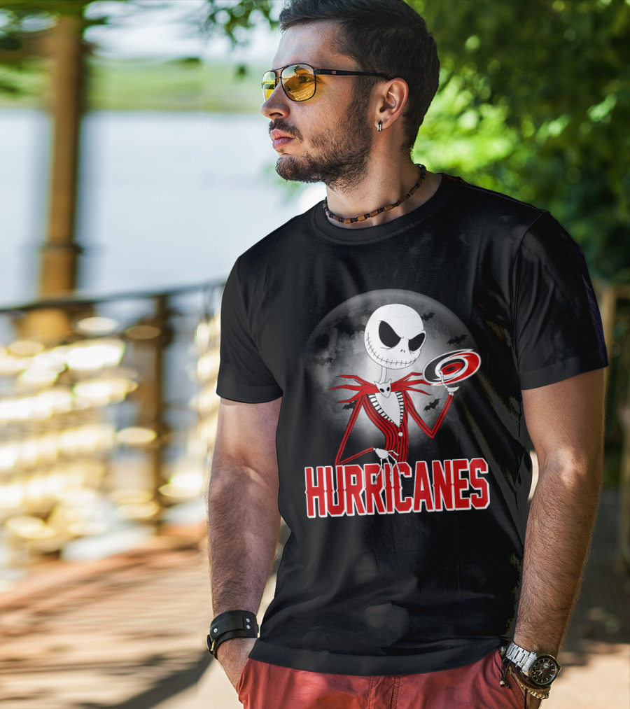 Jack Skellington Carolina Hurricanes Halloween Moon T-Shirt