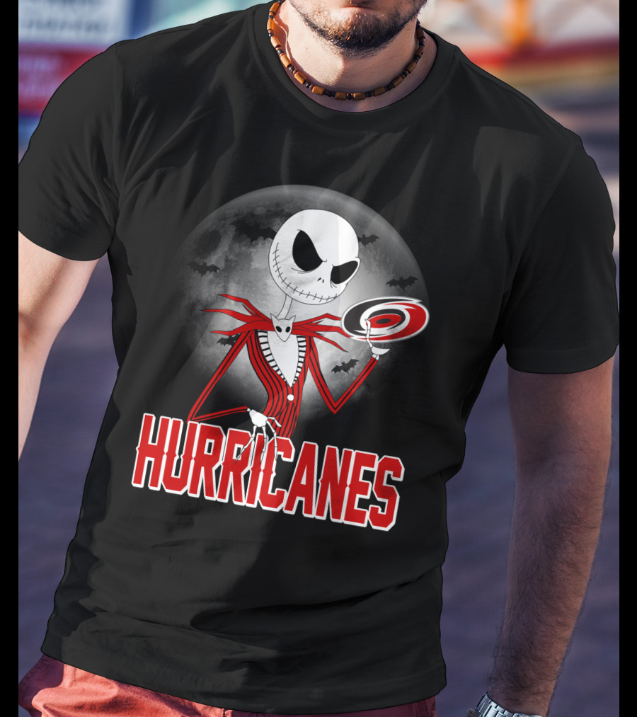 Jack Skellington Carolina Hurricanes Halloween Moon T-Shirt