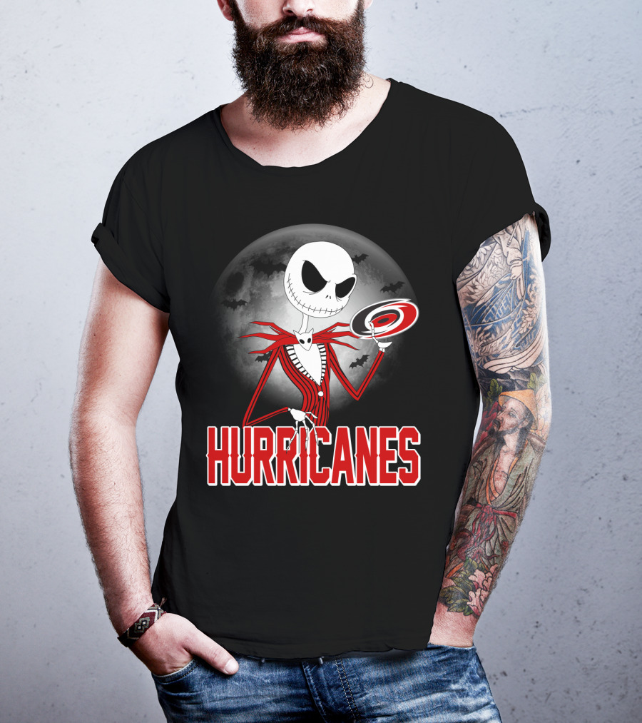 Jack Skellington Carolina Hurricanes Halloween Moon T-Shirt