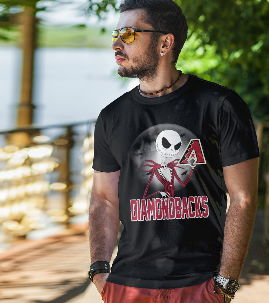 Jack Skellington Halloween Arizona Diamondbacks Moon And Bats T-Shirt