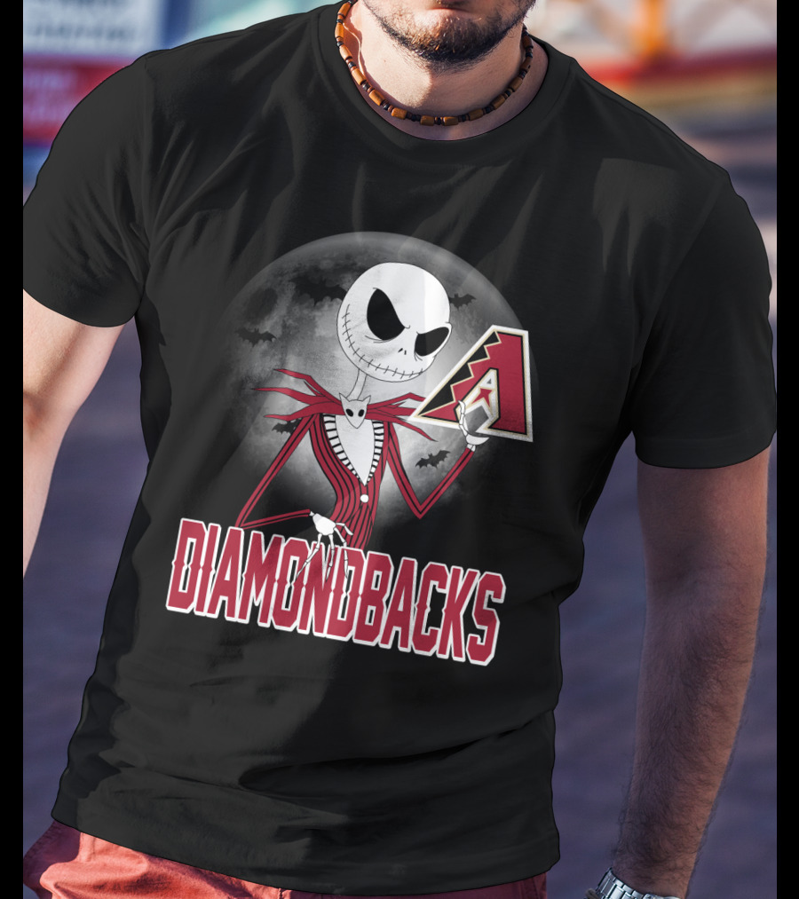 Jack Skellington Halloween Arizona Diamondbacks Moon And Bats T-Shirt