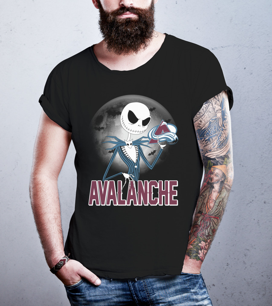 Jack Skellington Halloween Colorado Avalanche Logo Moon Background T-Shirt