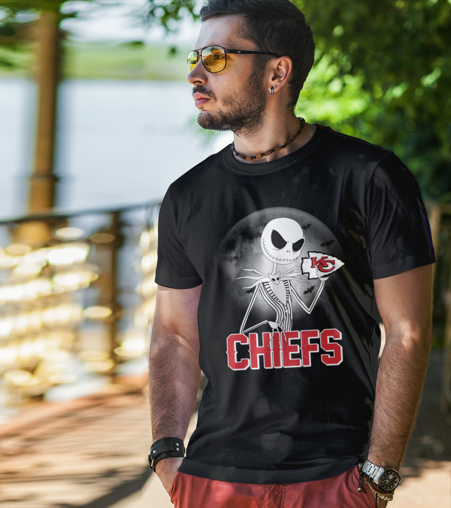 Jack Skellington Kansas City Chiefs Halloween Moon T-Shirt