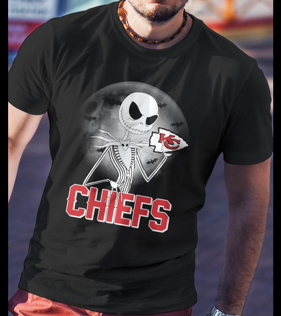 Jack Skellington Kansas City Chiefs Halloween Moon T-Shirt