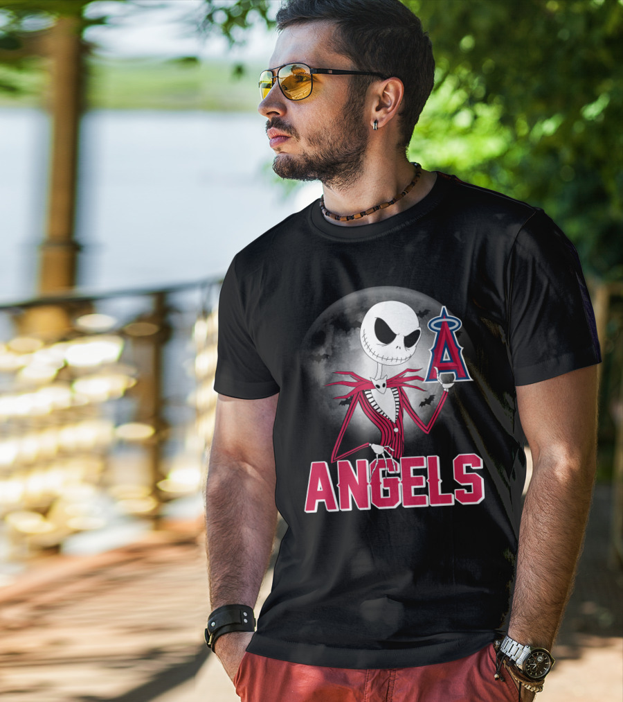 Jack Skellington Los Angeles Angels Halloween Moon Motif T-Shirt