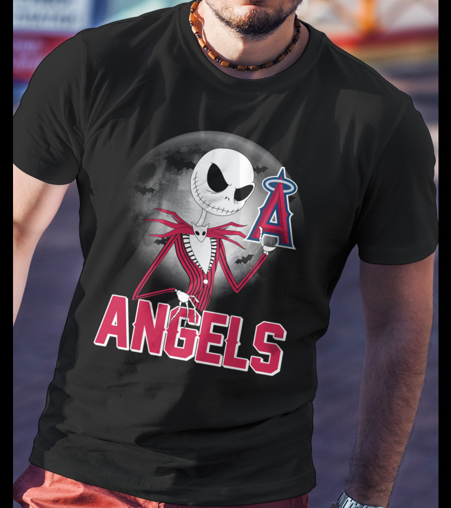 Jack Skellington Los Angeles Angels Halloween Moon Motif T-Shirt