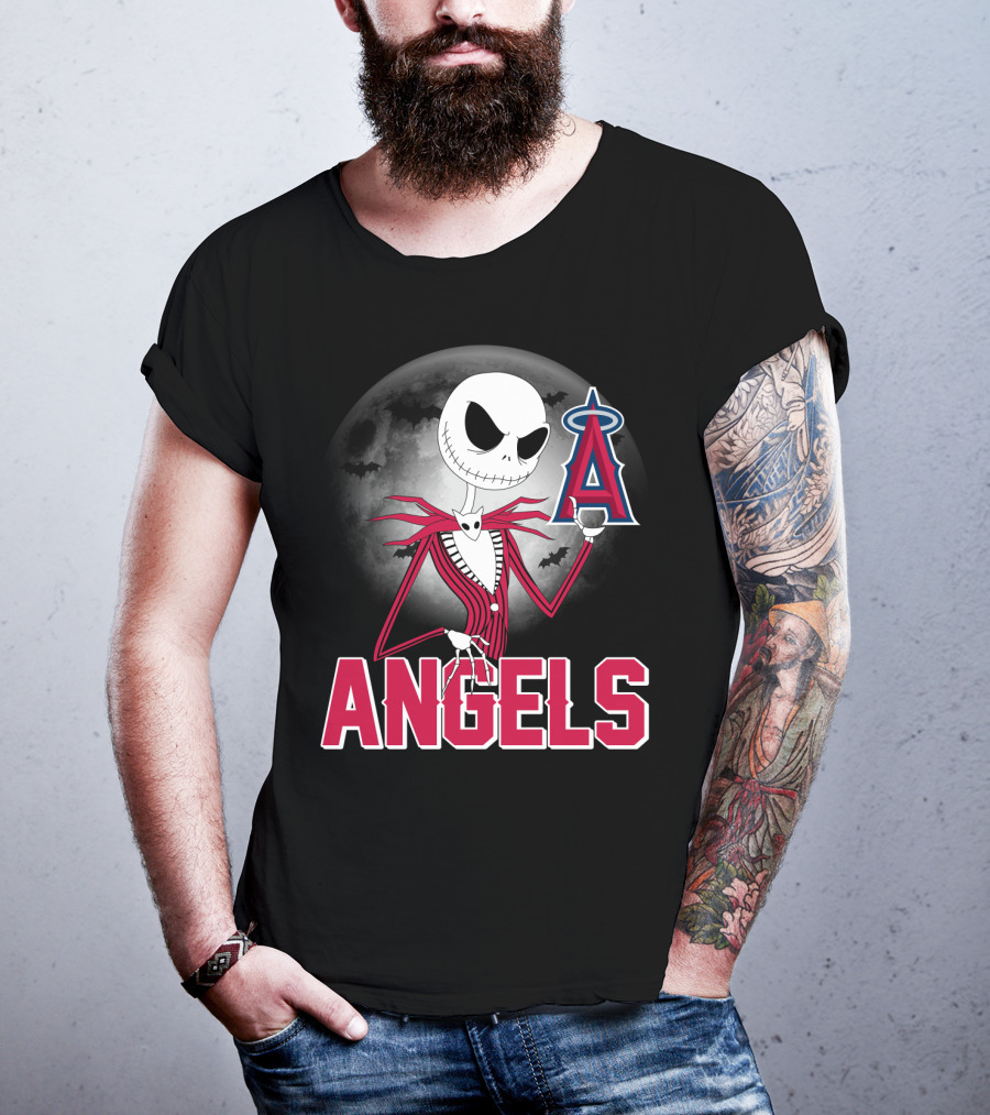 Jack Skellington Los Angeles Angels Halloween Moon Motif T-Shirt