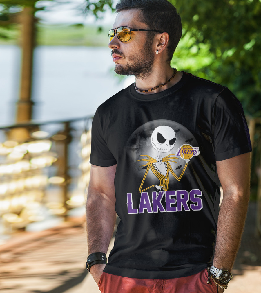 Jack Skellington Lakers Halloween Los Angeles Nba Crossover T-Shirt