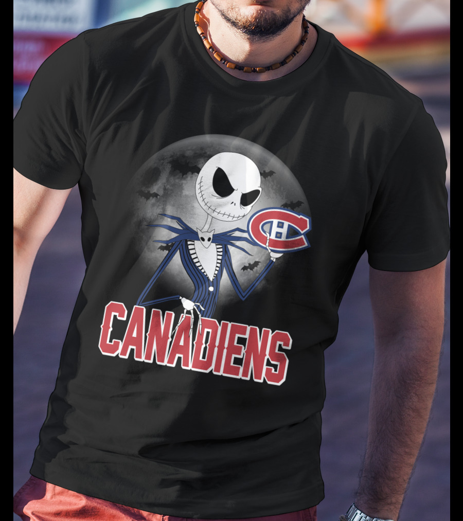 Jack Skellington Halloween Canadiens Logo Moon Background T-Shirt