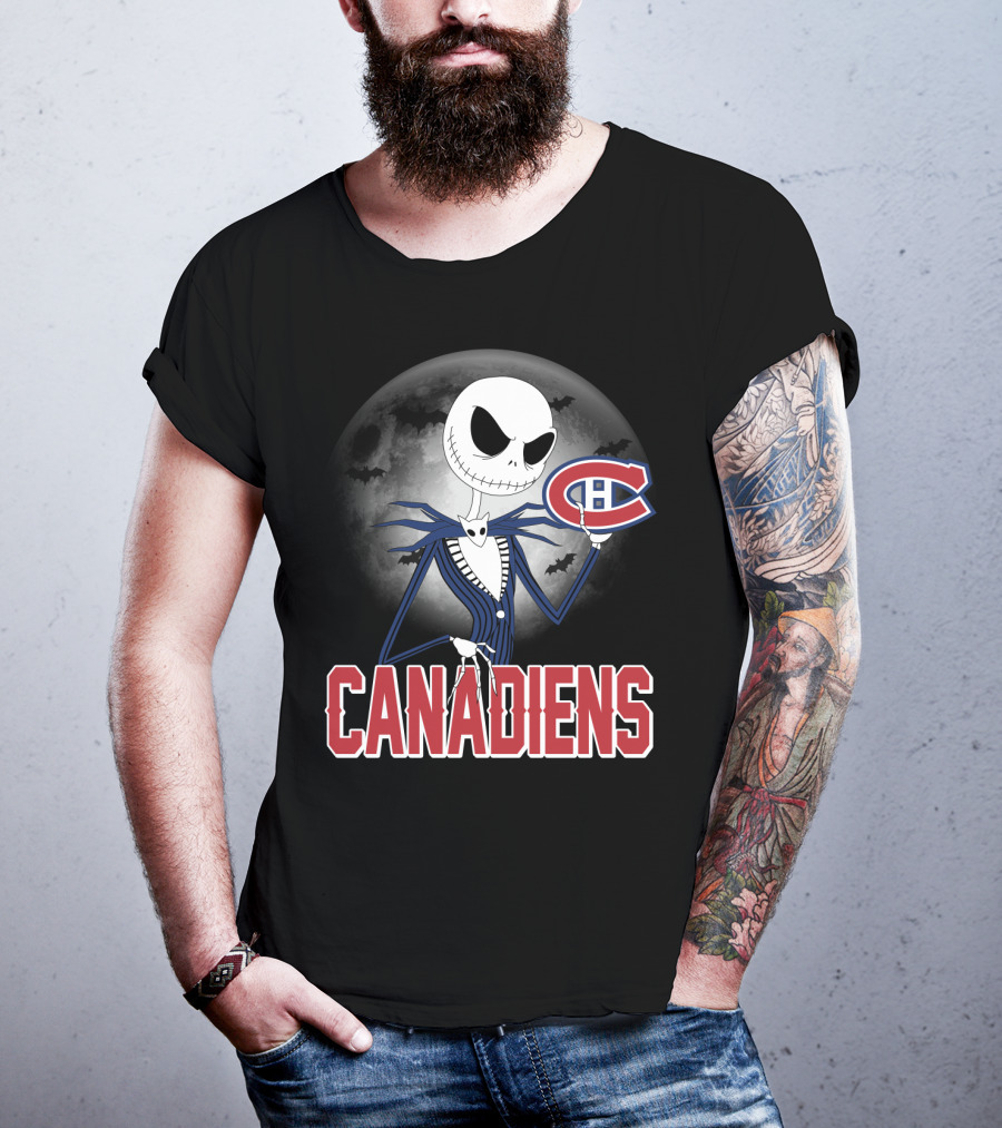 Jack Skellington Halloween Canadiens Logo Moon Background T-Shirt