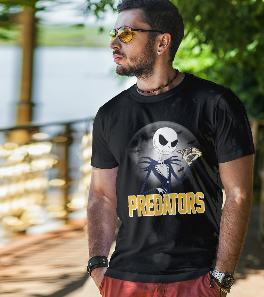 Jack Skellington Halloween Nashville Predators Moonlit T-Shirt