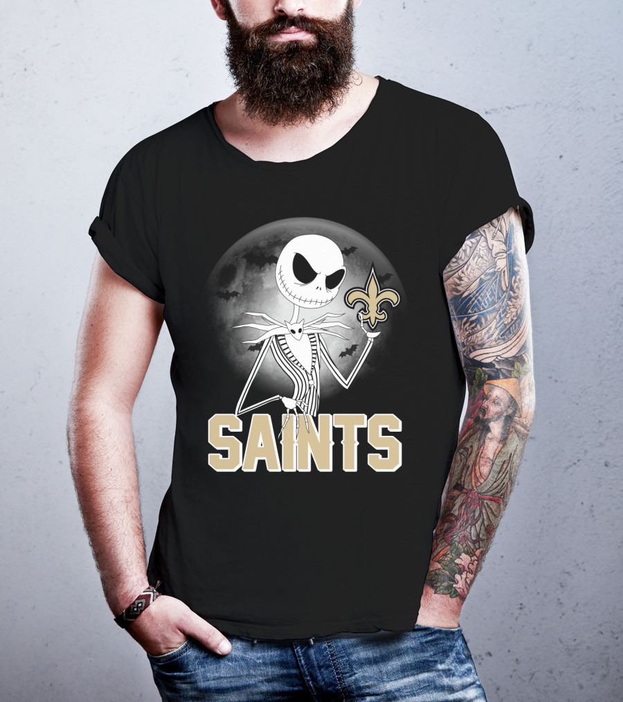 Jack Skellington Holding Fleur-De-Lis Halloween New Orleans Saints T-Shirt