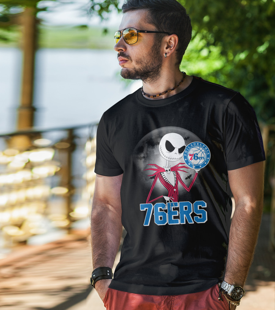 Jack Skellington Philadelphia 76ers Halloween Moon T-Shirt