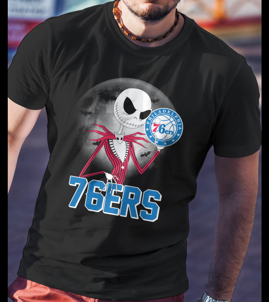 Jack Skellington Philadelphia 76ers Halloween Moon T-Shirt