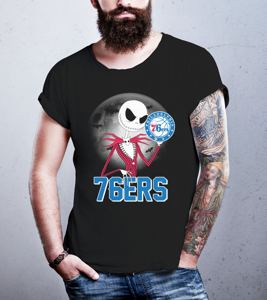 Jack Skellington Philadelphia 76ers Halloween Moon T-Shirt