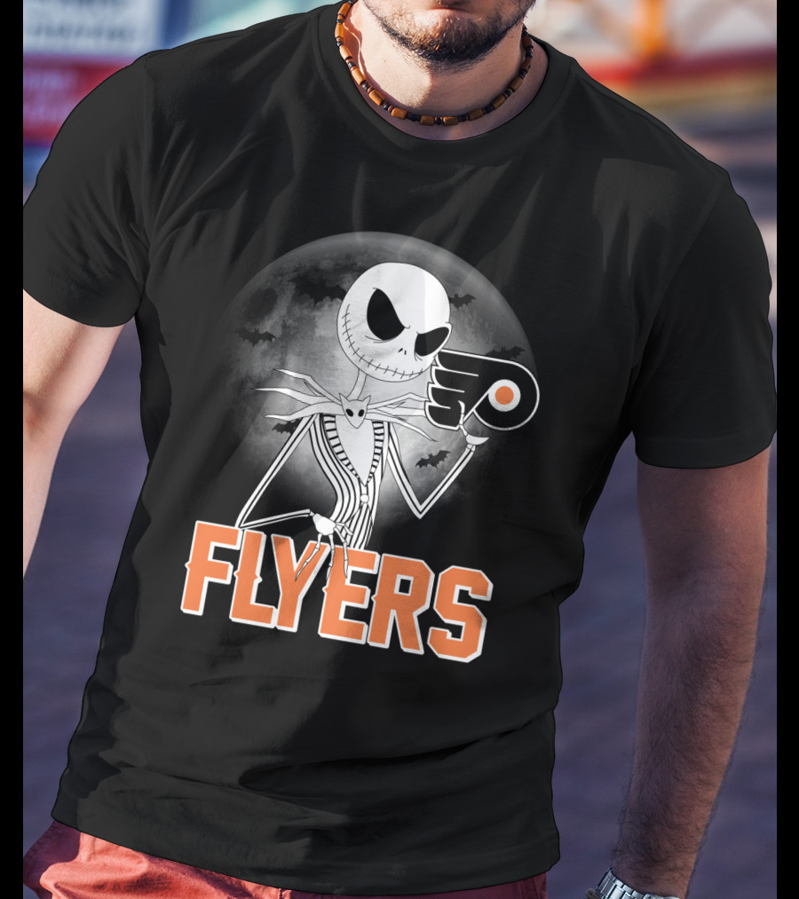 Philadelphia Flyers Halloween Jack Skellington Moon T-Shirt