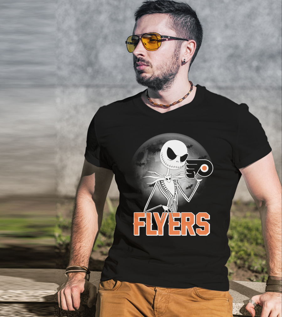 Philadelphia Flyers Halloween Jack Skellington Moon T-Shirt