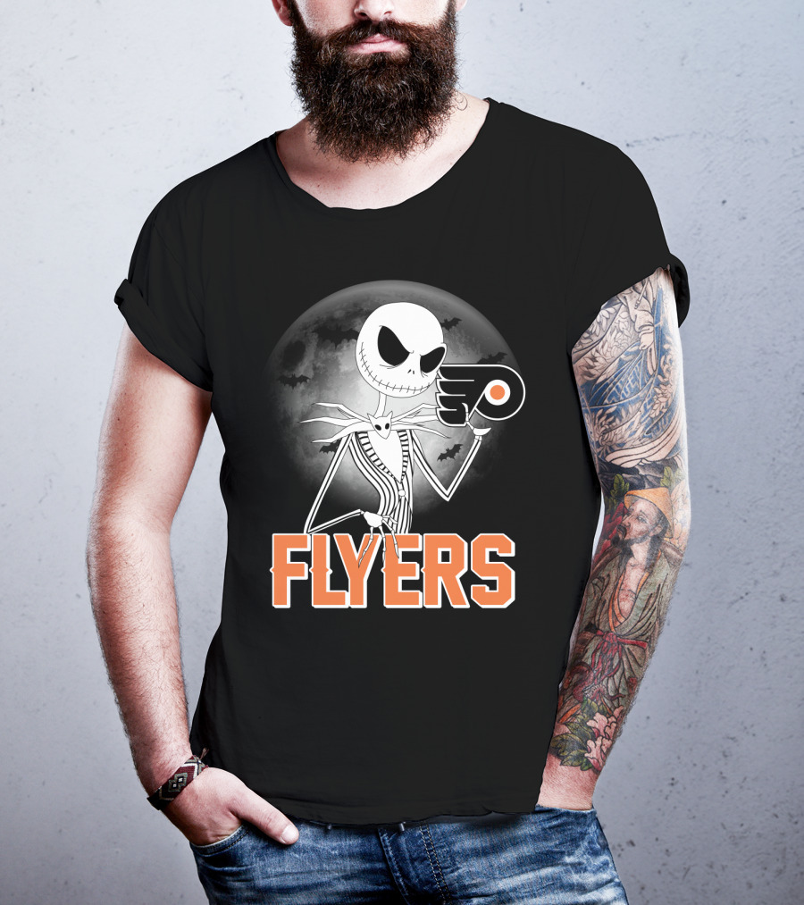 Philadelphia Flyers Halloween Jack Skellington Moon T-Shirt