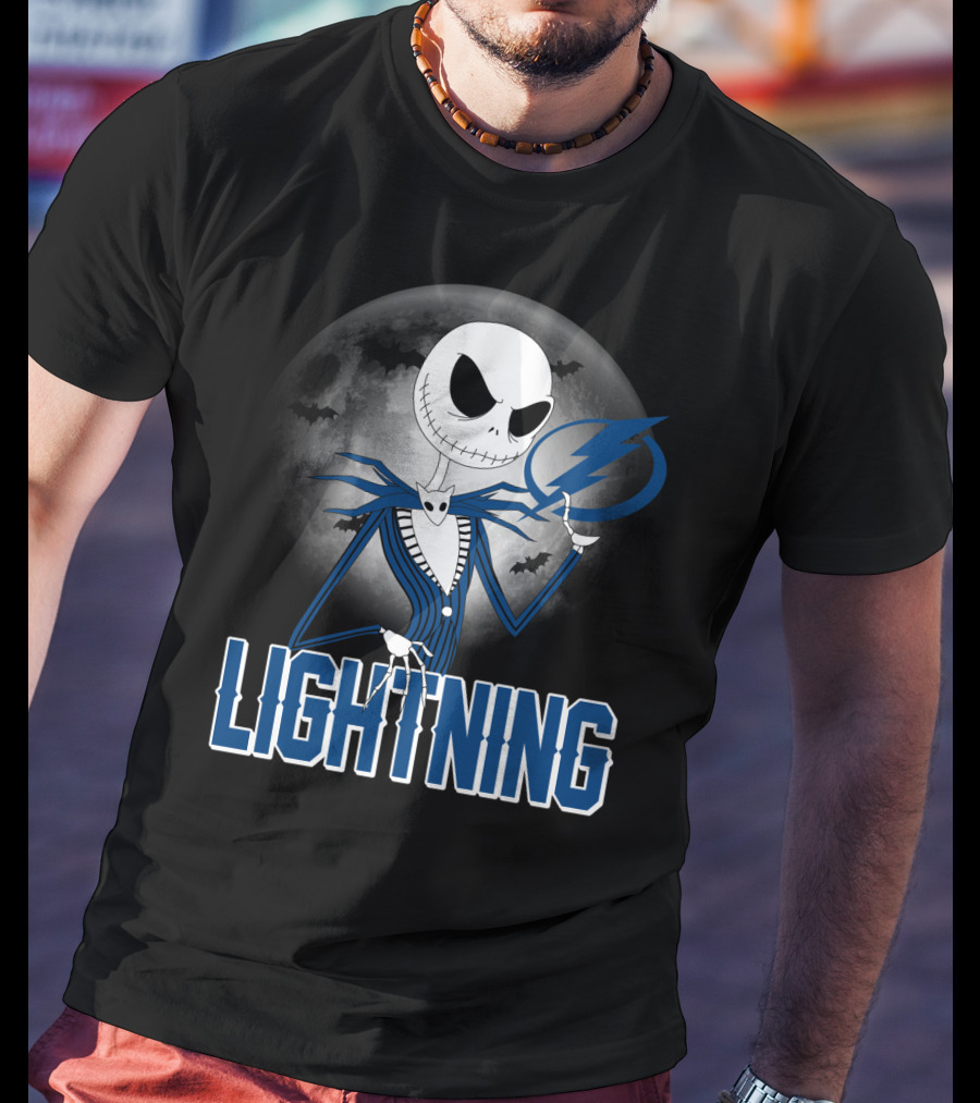 Jack Skellington Tampa Bay Lightning Halloween Moon Scene T-Shirt