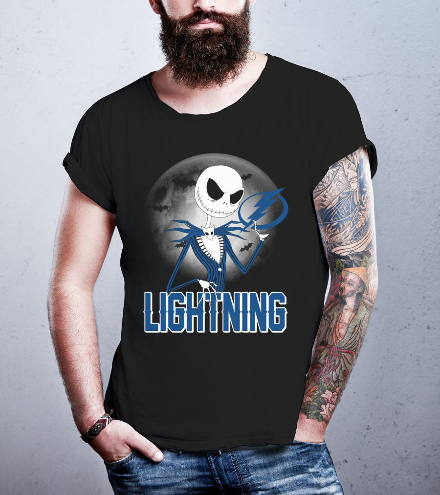 Jack Skellington Tampa Bay Lightning Halloween Moon Scene T-Shirt
