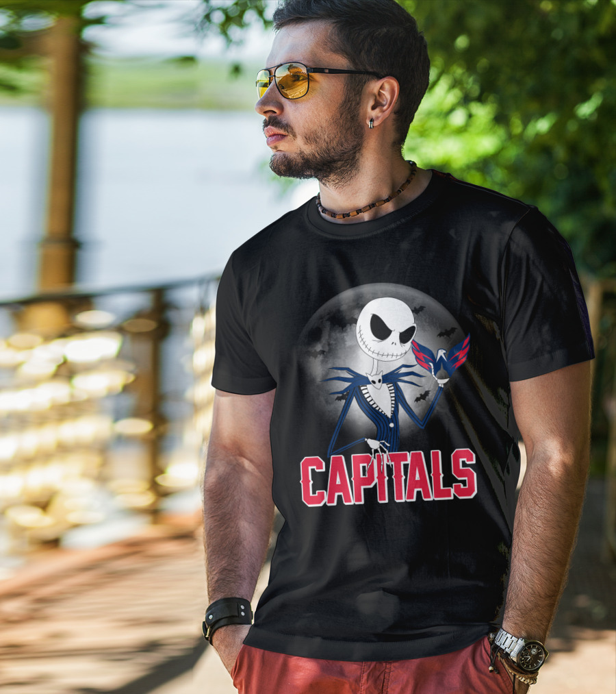 Jack Skellington Halloween Meets Washington Capitals Moon Night T-Shirt