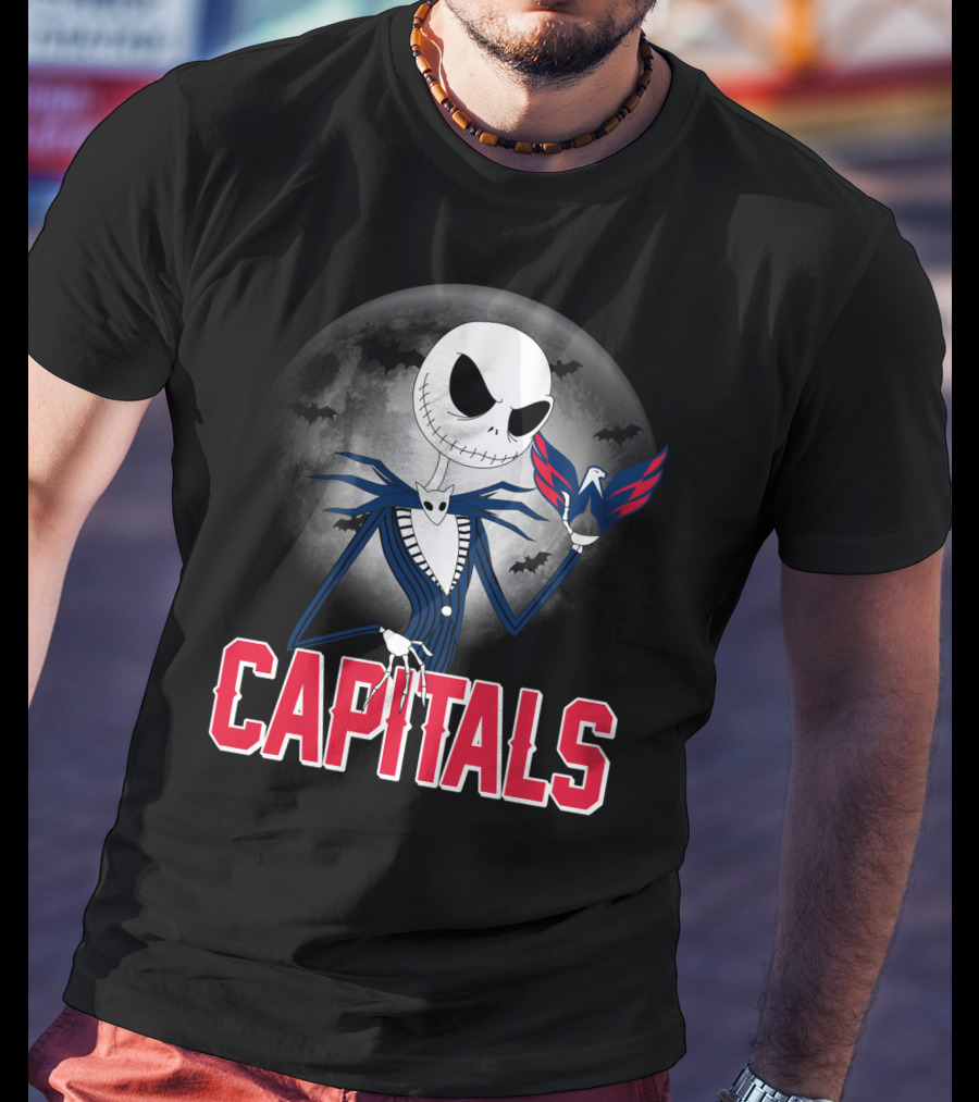 Jack Skellington Halloween Meets Washington Capitals Moon Night T-Shirt