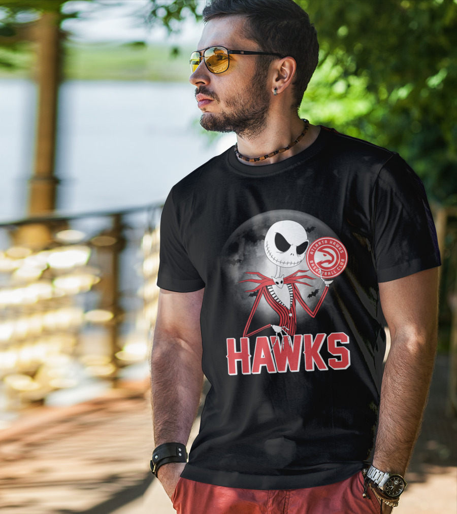 Atlanta Hawks Basketball Club Jack Skellington Halloween Hawks T-Shirt