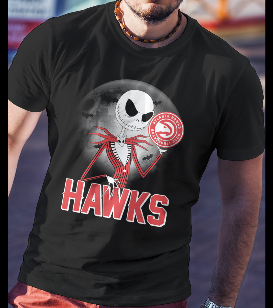 Atlanta Hawks Basketball Club Jack Skellington Halloween Hawks T-Shirt