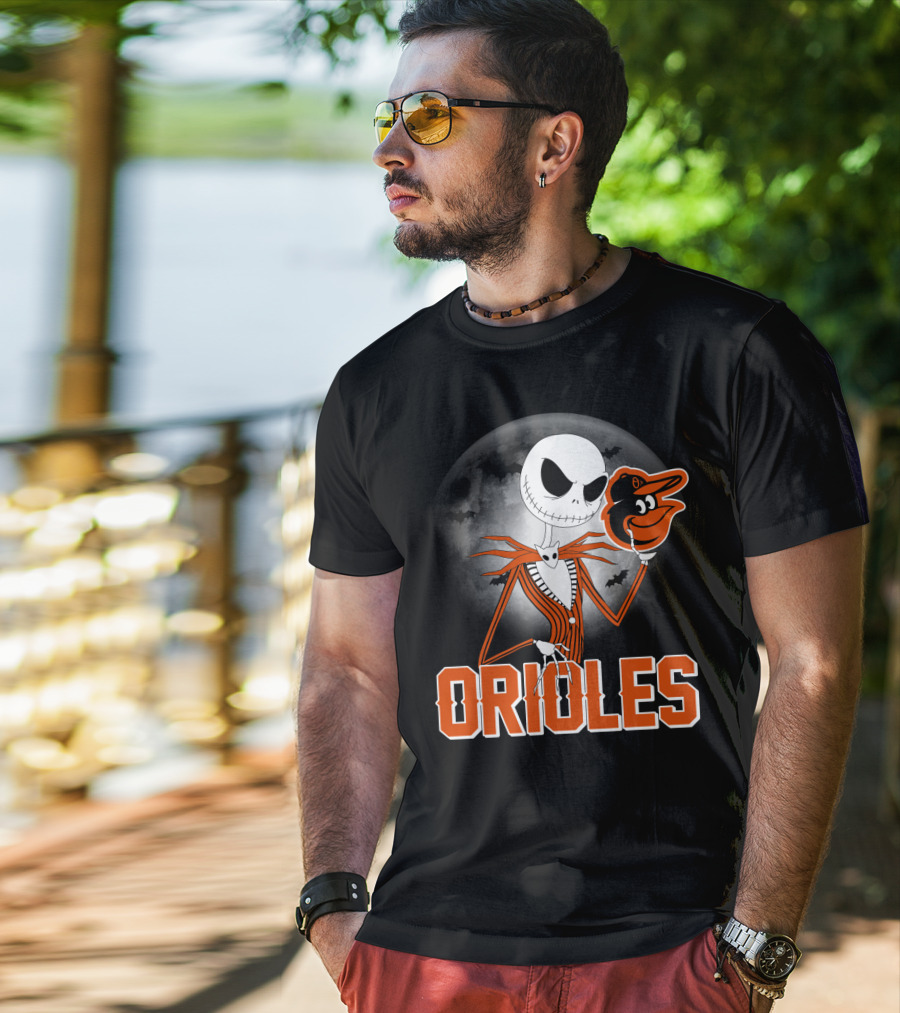 Jack Skellington Halloween Orioless Moon Bat T-Shirt